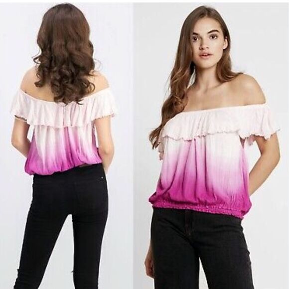 Free People Cora Off The Shoulder Top Womens XS Pink Ombre Peasant Boho 70s FLAW - Picture 1 of 13